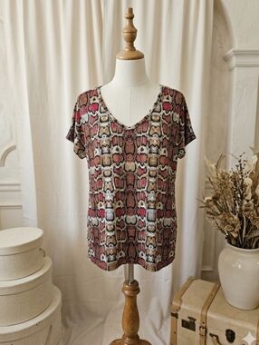 Cake Oversized Snake Print Blouse Size M Multicolor Short Sleeve
